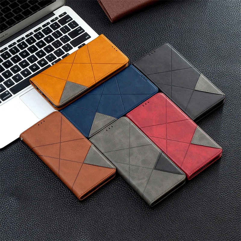 Auto-Absorbed Geometric Pattern Leather Case with Card Slots for Samsung Galaxy S21 4G / 5G - Black