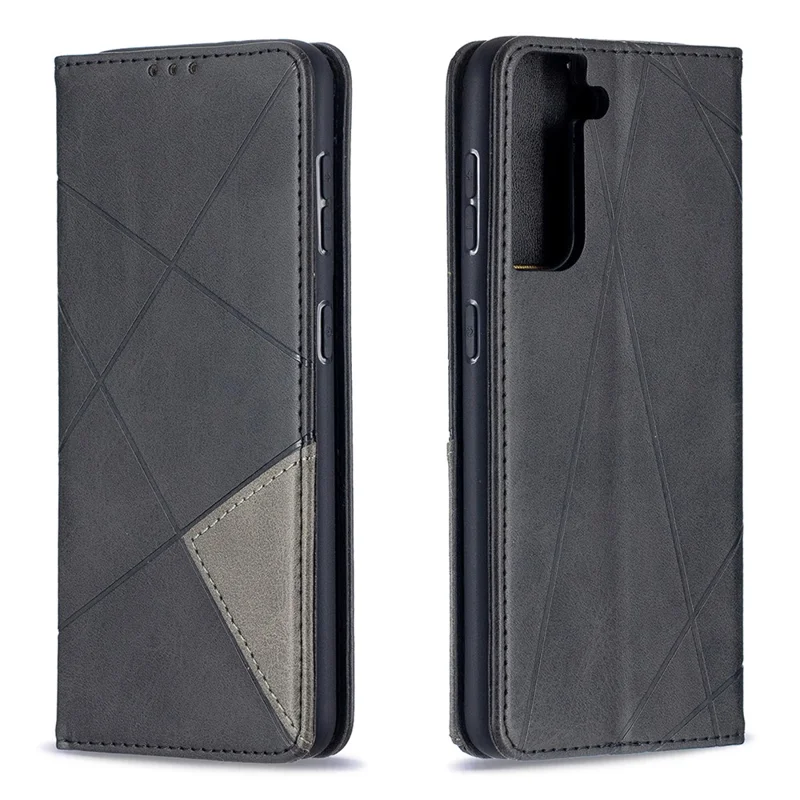 Auto-Absorbed Geometric Pattern Leather Case with Card Slots for Samsung Galaxy S21 4G / 5G - Black