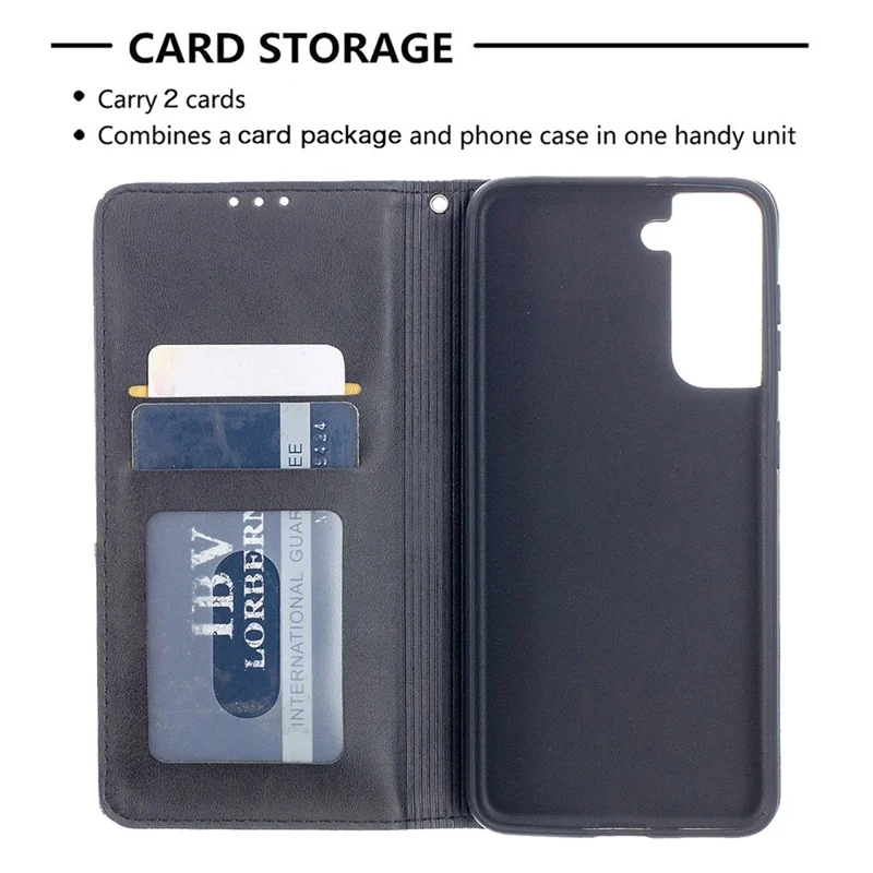Auto-Absorbed Geometric Pattern Leather Case with Card Slots for Samsung Galaxy S21 4G / 5G - Black