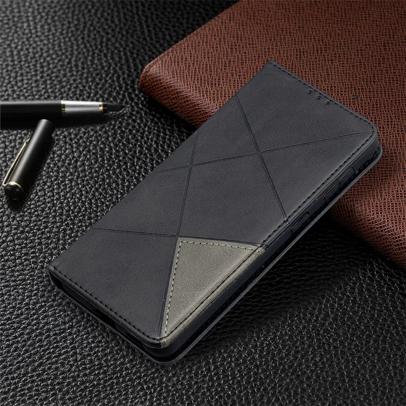 Auto-Absorbed Geometric Pattern Leather Case with Card Slots for Samsung Galaxy S21 4G / 5G - Black