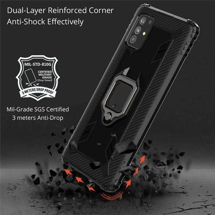 TPU Phone Protector Shell with Finger Ring Kickstand for Samsung Galaxy M51 (without Fingerprint Version) - Black