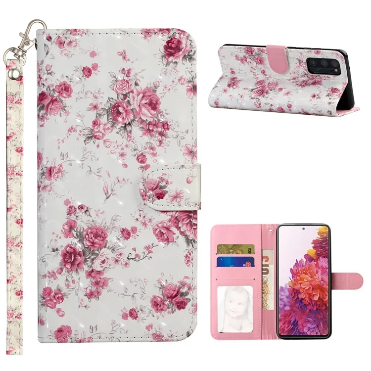 For Samsung Galaxy S20 FE 4G/5G/S20 Lite/S20 FE 2022 Light Spot Decor Pattern Printing Wallet Stand Leather Phone Casing with Strap - Beautiful Flower