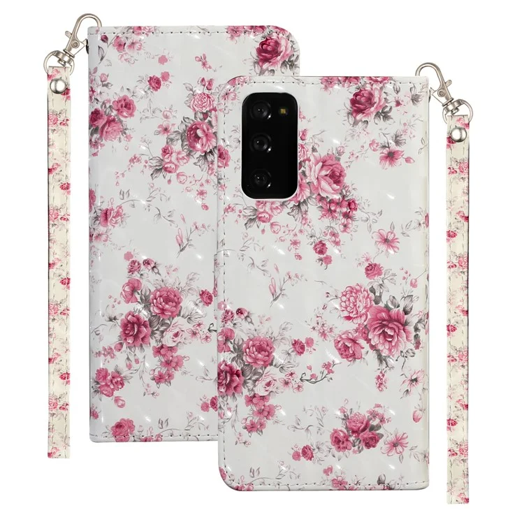 For Samsung Galaxy S20 FE 4G/5G/S20 Lite/S20 FE 2022 Light Spot Decor Pattern Printing Wallet Stand Leather Phone Casing with Strap - Beautiful Flower