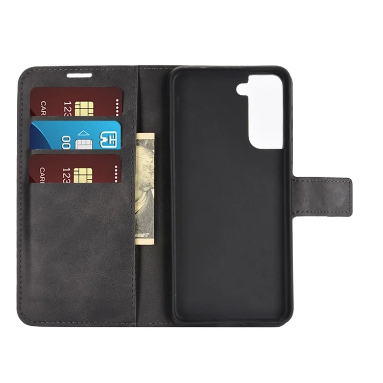 Capacidad Protectora de Teléfono de Cuero de Billetera de Hebilla Magnética Para Samsung Galaxy S21 5G/S21 4G - Negro