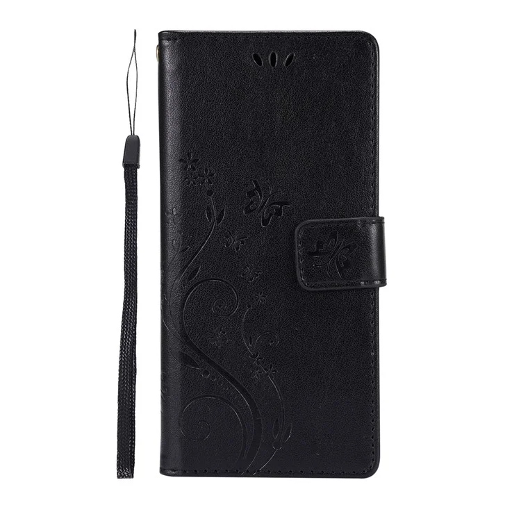 Butterfly Flower Imprinting Leather Wallet Phone Stand Case with Wrist Strap for Samsung Galaxy S21 5G/S21 4G - Black