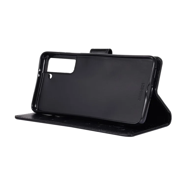 Butterfly Flower Imprimindo a Carteira de Couro Caixa de Telefone Com Pulseira Para Samsung Galaxy S21 5G/S21 4G - Preto