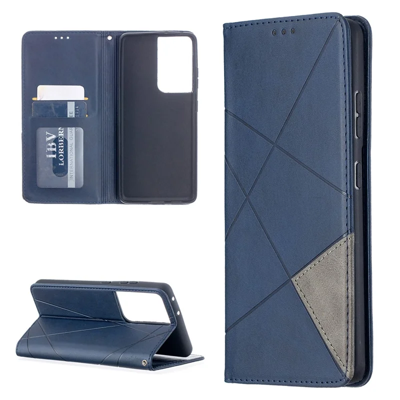 Geometric Pattern Stand Leather Case with Card Slots for Samsung Galaxy S21 Ultra 5G - Blue