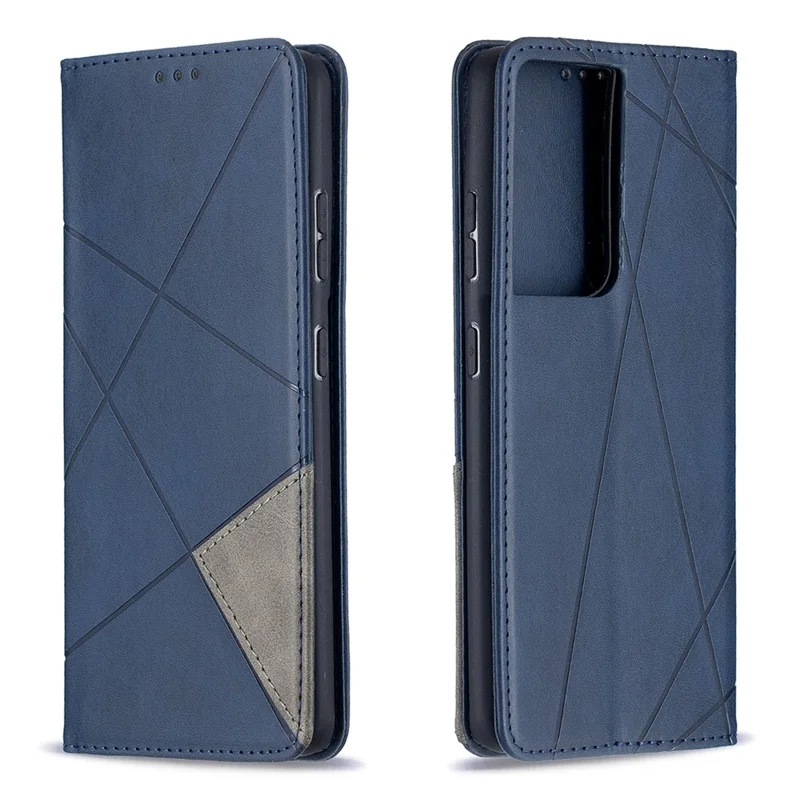 Geometric Pattern Stand Leather Case with Card Slots for Samsung Galaxy S21 Ultra 5G - Blue