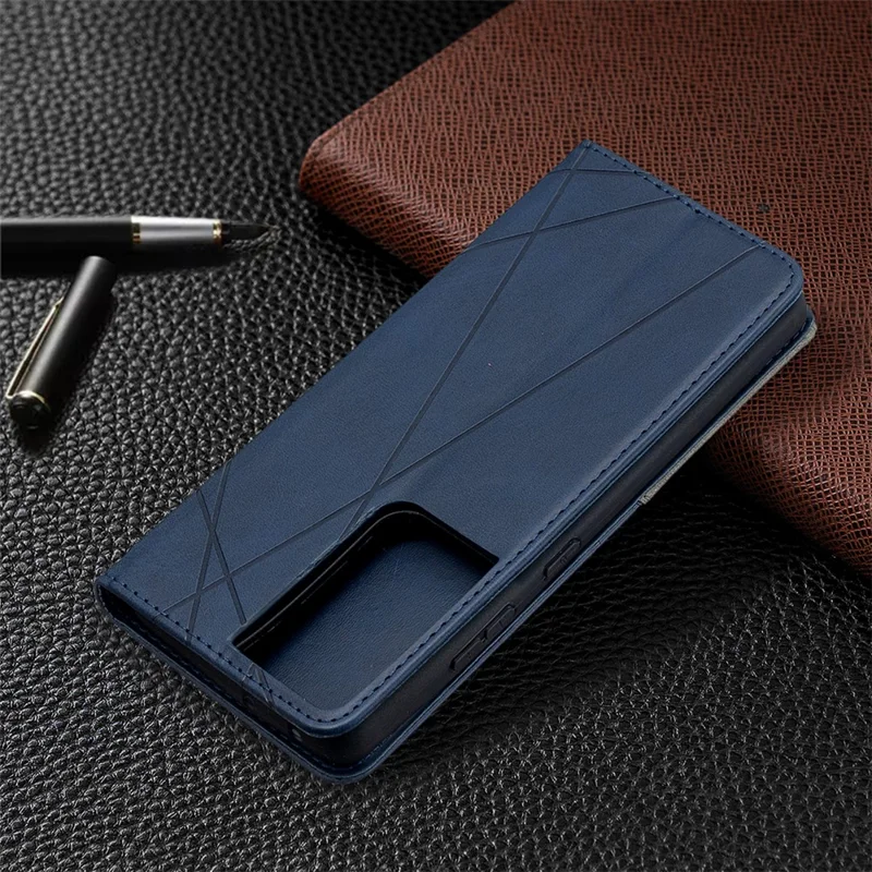 Geometric Pattern Stand Leather Case with Card Slots for Samsung Galaxy S21 Ultra 5G - Blue