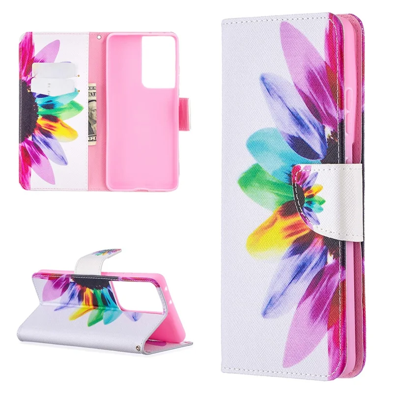 Hot Style Pattern Printing Stand Case Cover for Samsung Galaxy S21 Ultra 5G - Flower