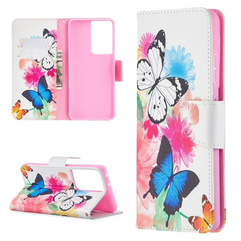 Hot Style Pattern Printing Stand Case Cover for Samsung Galaxy S21 Ultra 5G - Two Butterfly