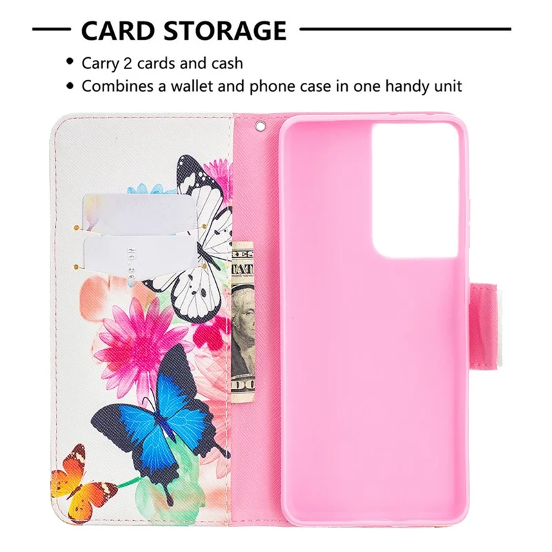 Hot Style Pattern Printing Stand Case Cover for Samsung Galaxy S21 Ultra 5G - Two Butterfly
