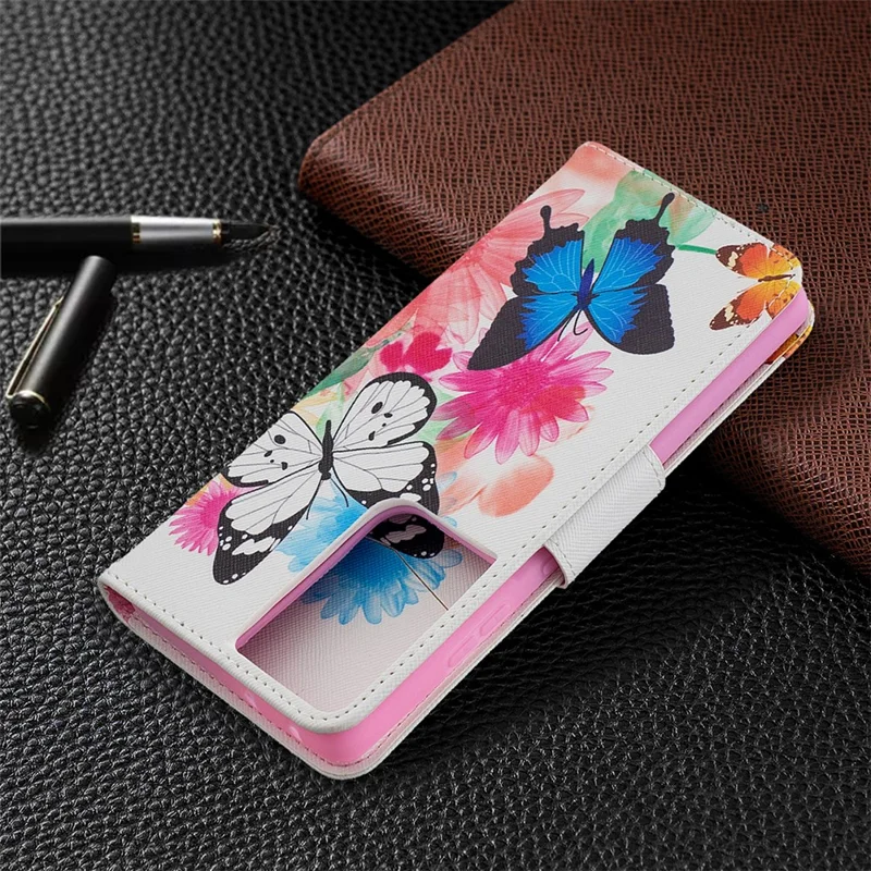 Hot Style Pattern Printing Stand Case Cover for Samsung Galaxy S21 Ultra 5G - Two Butterfly