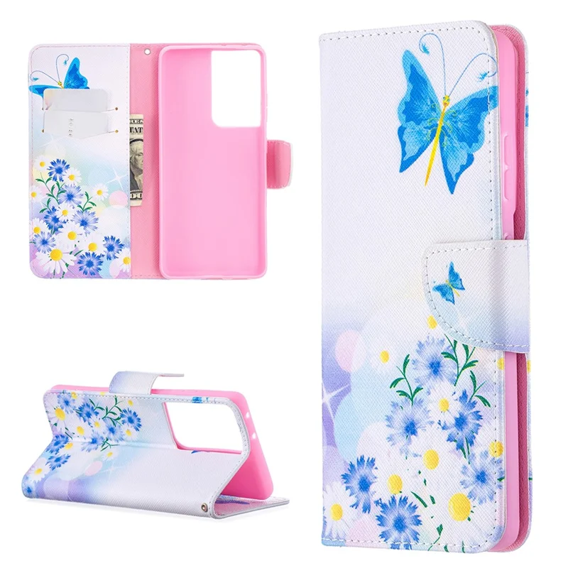 Hot Style Pattern Printing Stand Case Cover for Samsung Galaxy S21 Ultra 5G - Butterfly and Flower