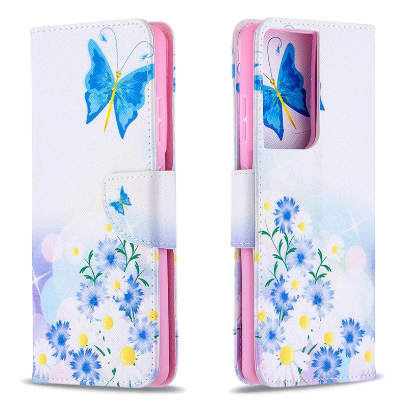 Hot Style Pattern Printing Stand Case Cover for Samsung Galaxy S21 Ultra 5G - Butterfly and Flower