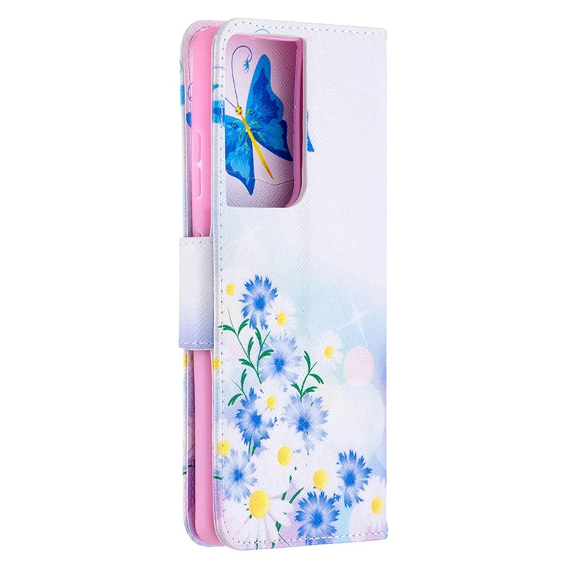 Hot Style Pattern Printing Stand Case Cover for Samsung Galaxy S21 Ultra 5G - Butterfly and Flower