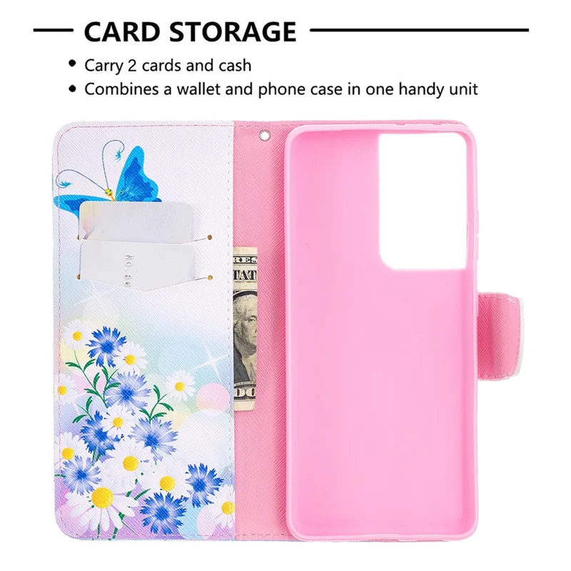 Hot Style Pattern Printing Stand Case Cover for Samsung Galaxy S21 Ultra 5G - Butterfly and Flower