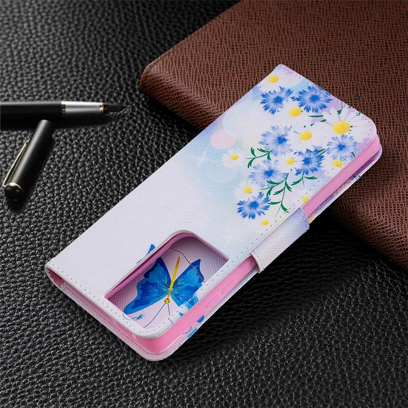 Hot Style Pattern Printing Stand Case Cover for Samsung Galaxy S21 Ultra 5G - Butterfly and Flower