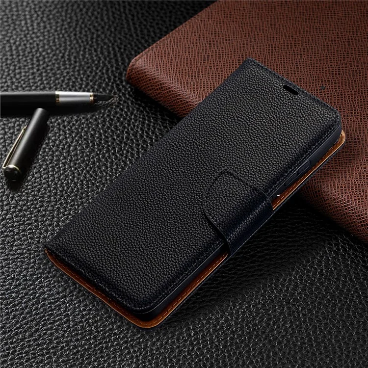 Litchi Skin Cartlet Leather Stand Case Para Samsung Galaxy S21 Ultra 5G - Preto