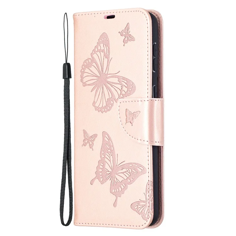Imprint Butterflies Pattern Wallet Stand Leather Phone Cover pour Samsung Galaxy S21+ 5G - Or