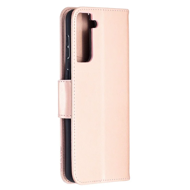 Imprint Butterflies Pattern Wallet Stand Leather Phone Cover pour Samsung Galaxy S21+ 5G - Or