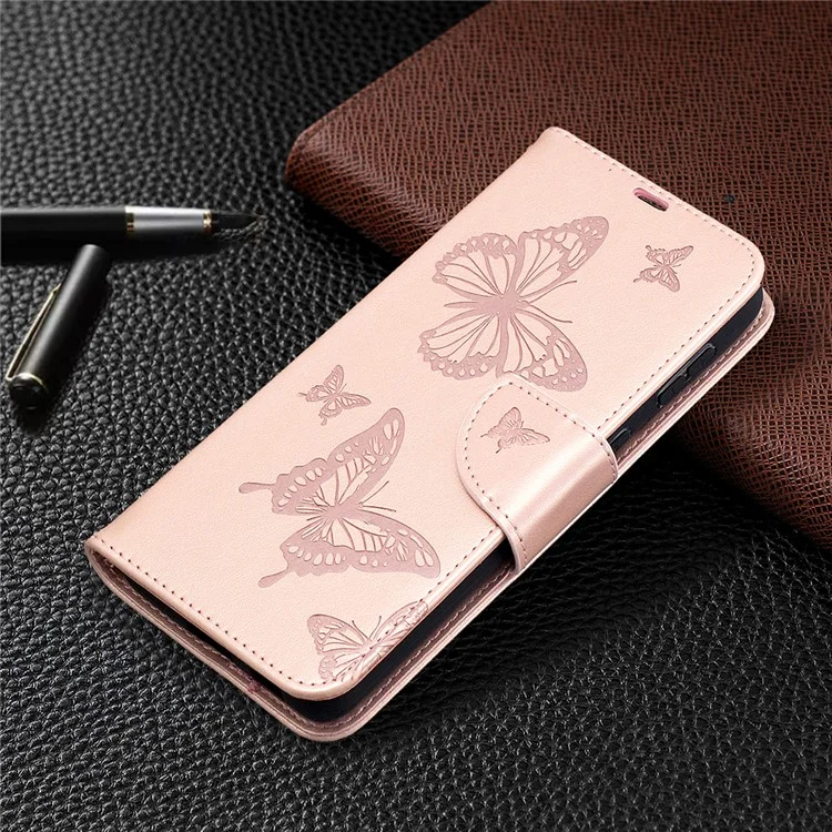 Imprint Butterflies Pattern Wallet Stand Leather Phone Cover pour Samsung Galaxy S21+ 5G - Or