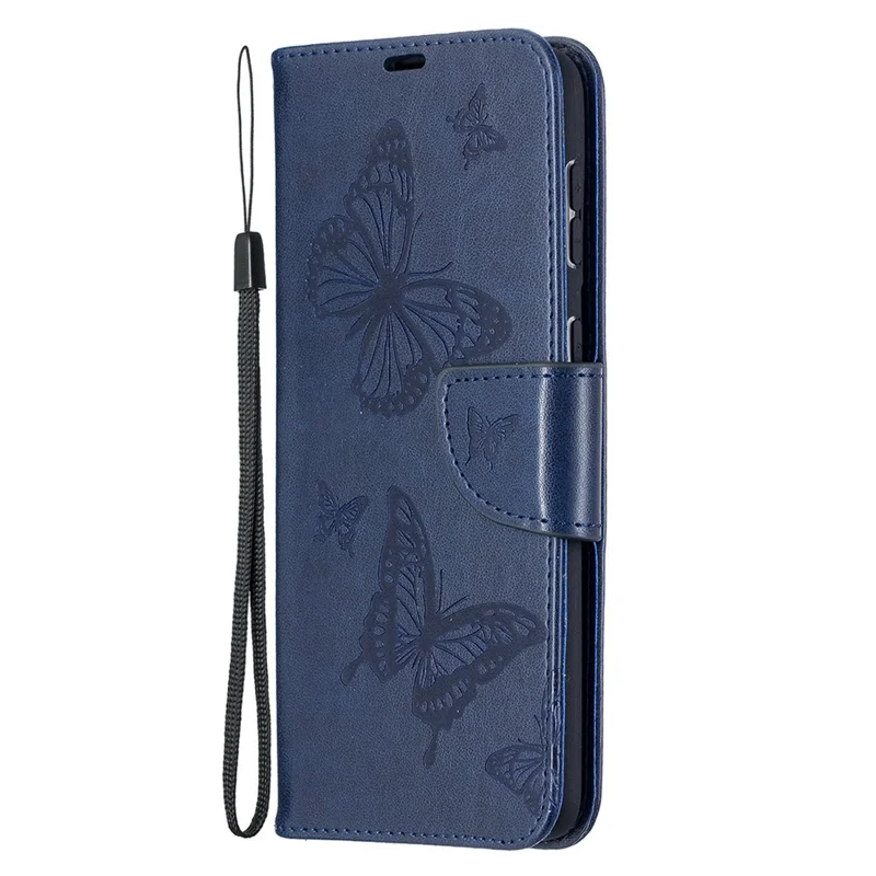 Imprint Butterflies Pattern Wallet Stand Leather Phone Cover for Samsung Galaxy S21+ 5G - Dark Blue