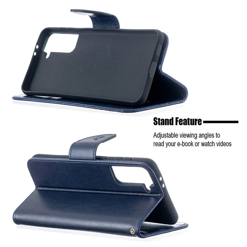 Imprint Butterflies Pattern Wallet Stand Leather Phone Cover for Samsung Galaxy S21+ 5G - Dark Blue