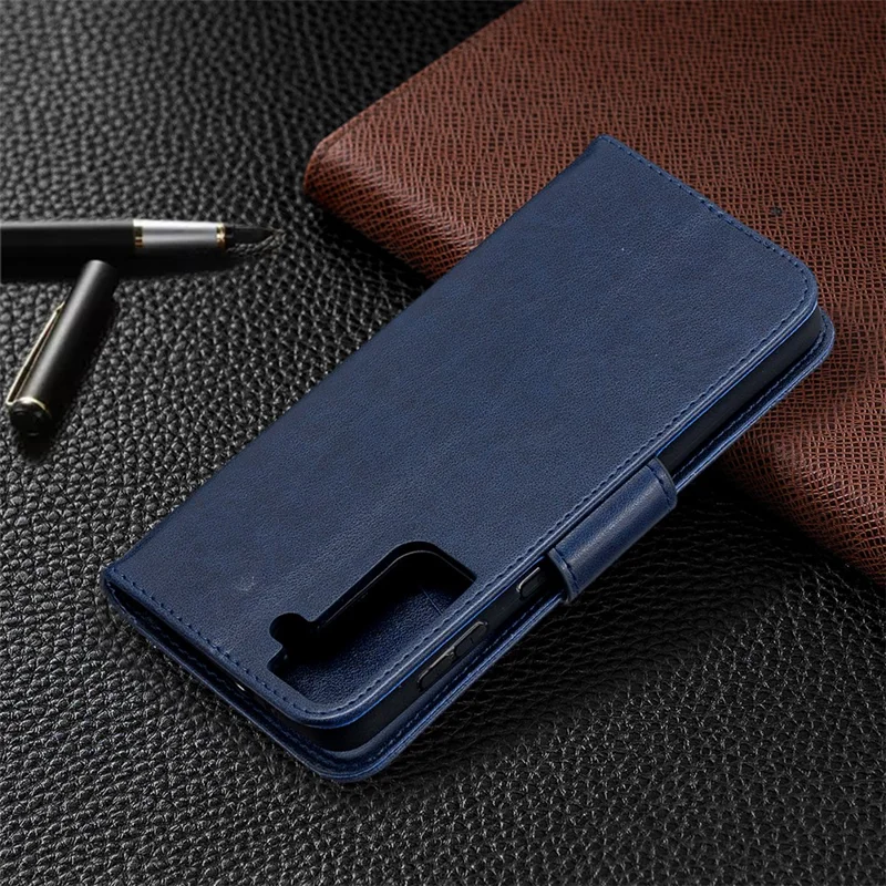 Imprint Butterflies Pattern Wallet Stand Leather Phone Cover for Samsung Galaxy S21+ 5G - Dark Blue