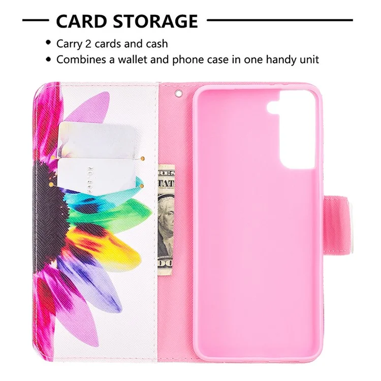 Hot Style Pattern Imprimer Stand Téléphone Couverture du Samsung Galaxy S21 + 5G - Fleur