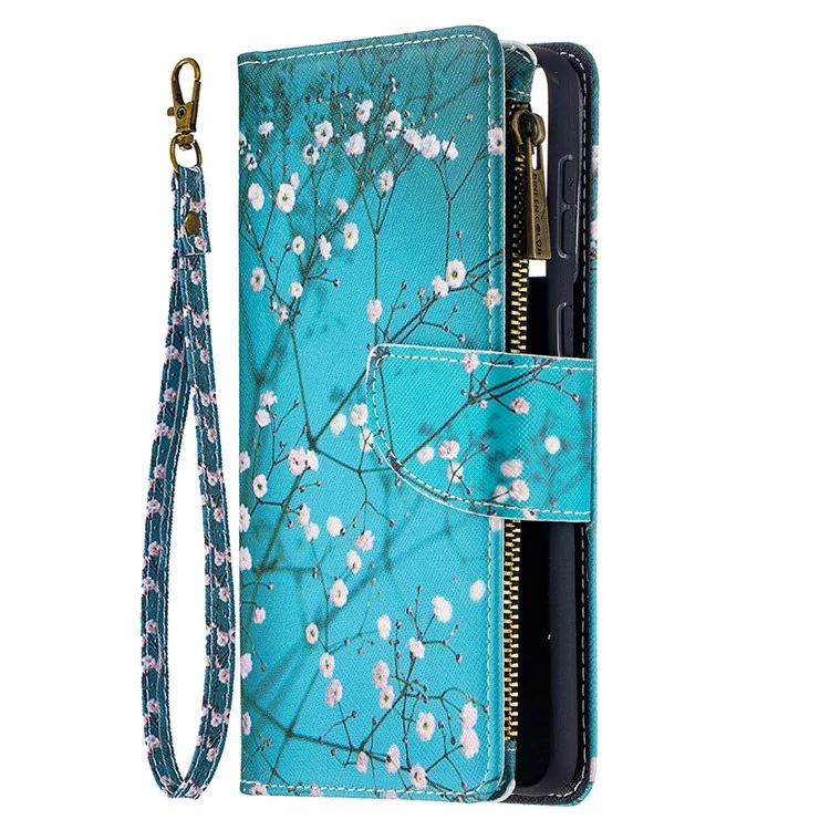 BF03 Pattern Printing Leather Phone Shell with Zipper Pocket Wallet for Samsung Galaxy S21+ 5G - Plum Blossom