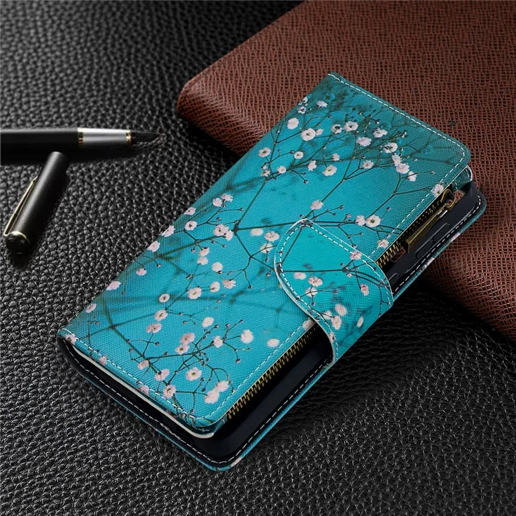 BF03 Pattern Printing Leather Phone Shell with Zipper Pocket Wallet for Samsung Galaxy S21+ 5G - Plum Blossom
