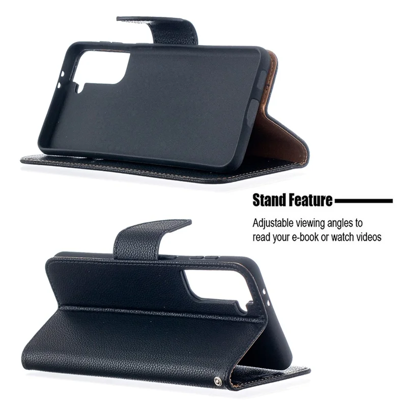 Futera z portfelem z fakturą skóry z teksturą lichańczyka do Samsung Galaxy S21+ 5G - Czarny