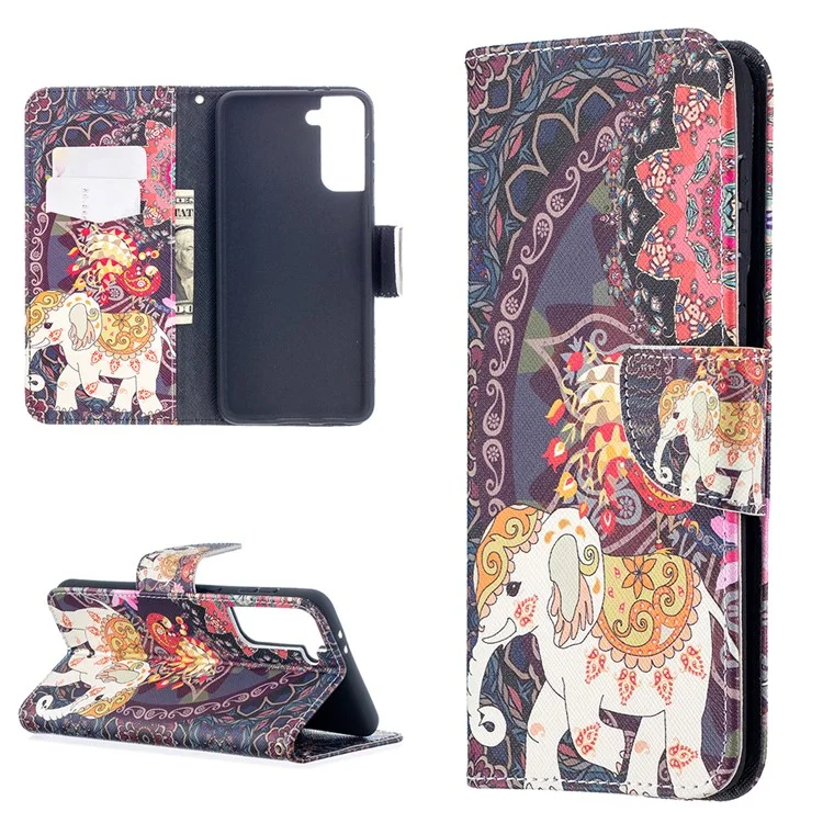 Pattern Printing Cover Wallet Leather Phone Case for Samsung Galaxy S21+ 5G - Elephant