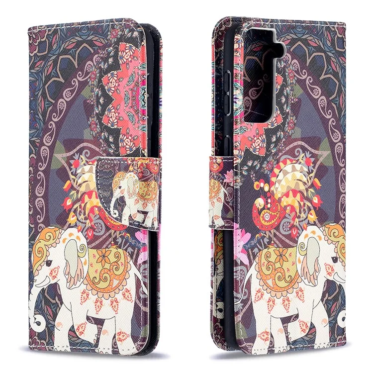 Pattern Printing Cover Wallet Leather Phone Case for Samsung Galaxy S21+ 5G - Elephant