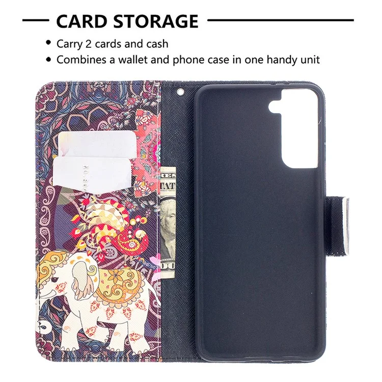Pattern Printing Cover Wallet Leather Phone Case for Samsung Galaxy S21+ 5G - Elephant