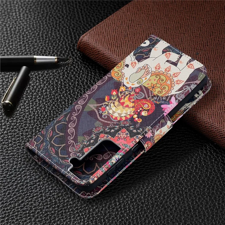 Pattern Printing Cover Wallet Leather Phone Case for Samsung Galaxy S21+ 5G - Elephant