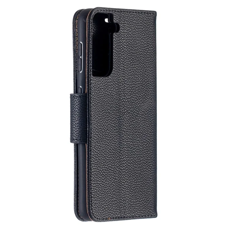 Litchi Surface with Wallet Leather Stand Phone Case for Samsung Galaxy S21 5G/S21 4G - Black