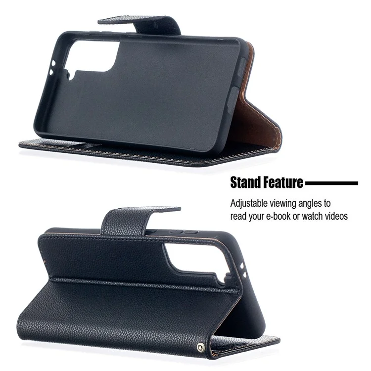 Litchi Surface with Wallet Leather Stand Phone Case for Samsung Galaxy S21 5G/S21 4G - Black