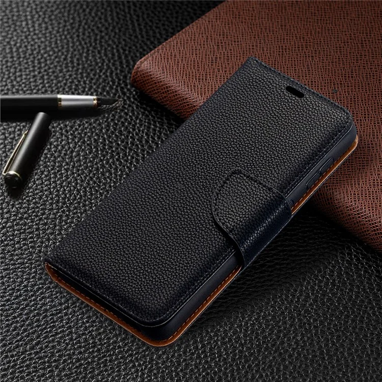 Litchi -oberfläche Mit Brieftasche Lederständer Telefonhülle Für Samsung Galaxy S21 5G/S21 4G - Schwarz