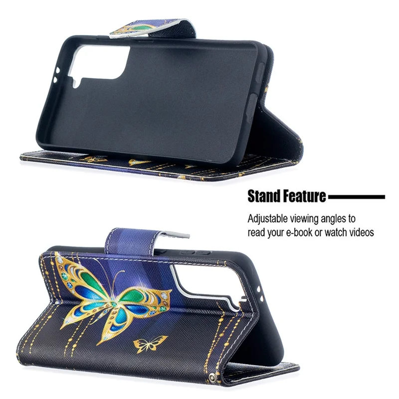 Futerał z portfelem ze sztucznej skóry z nadrukiem motylka do Samsung Galaxy S21 5G/S21 4G