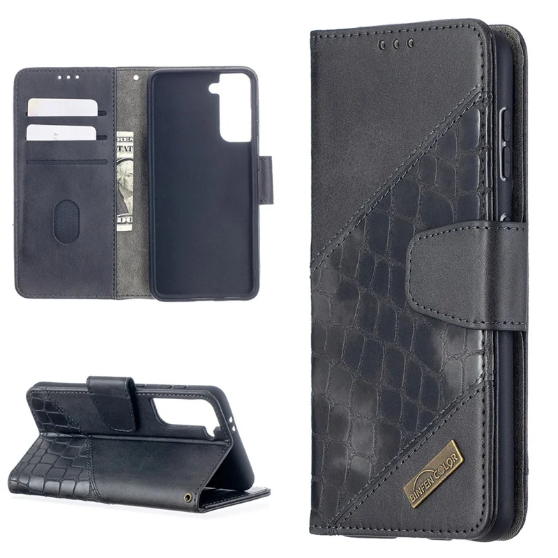 BF04 Splicing Crocodile Texture Wallet Stand Leather Cover for Samsung Galaxy S21 5G/S21 4G - Black