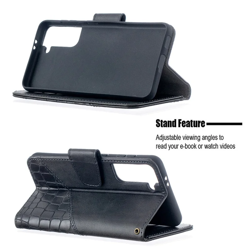 BF04 Splicing Crocodile Texture Wallet Stand Leather Cover for Samsung Galaxy S21 5G/S21 4G - Black