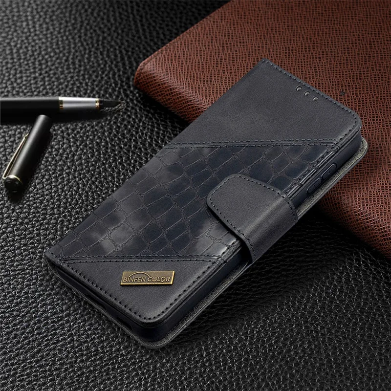 BF04 Splicing Crocodile Texture Wallet Stand Leather Cover for Samsung Galaxy S21 5G/S21 4G - Black