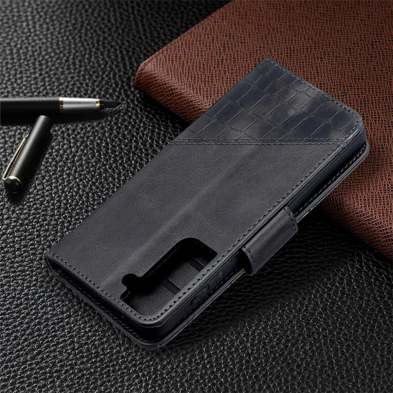 BF04 Splicing Crocodile Texture Wallet Stand Leather Cover for Samsung Galaxy S21 5G/S21 4G - Black
