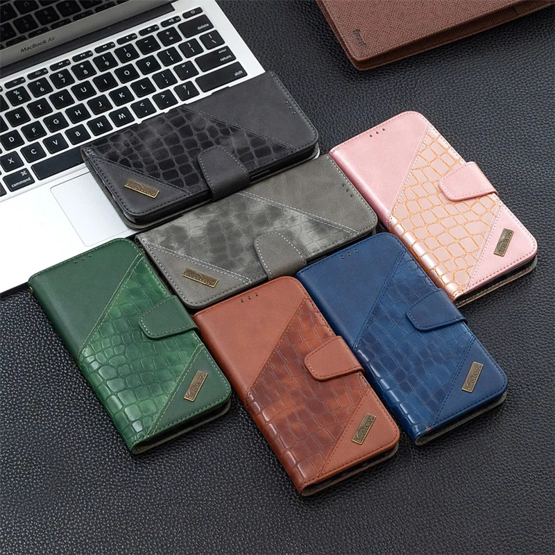 BF04 Splicing Crocodile Texture Wallet Stand Leather Cover for Samsung Galaxy S21 5G/S21 4G - Black