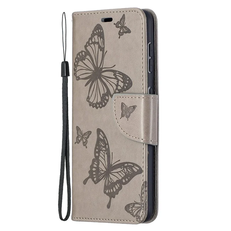 Imprint Butterflies Pattern Wallet Stand Leather Phone Cover for Samsung Galaxy S21 4G / 5G - Grey