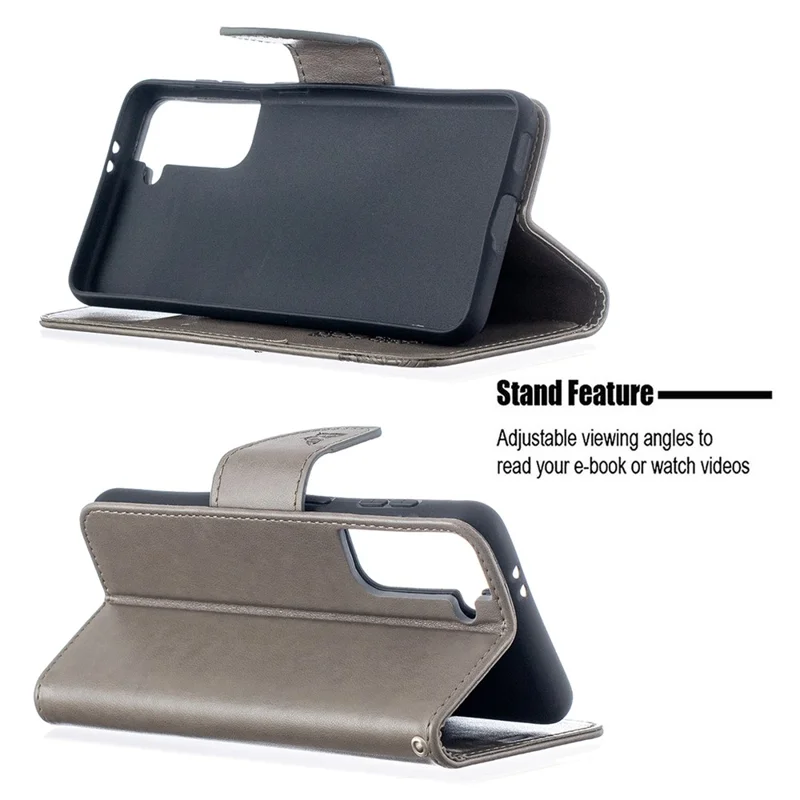 Imprint Butterflies Pattern Wallet Stand Leather Phone Cover for Samsung Galaxy S21 4G / 5G - Grey