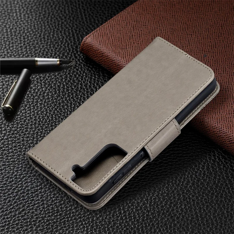 Imprint Butterflies Pattern Wallet Stand Leather Phone Cover for Samsung Galaxy S21 4G / 5G - Grey