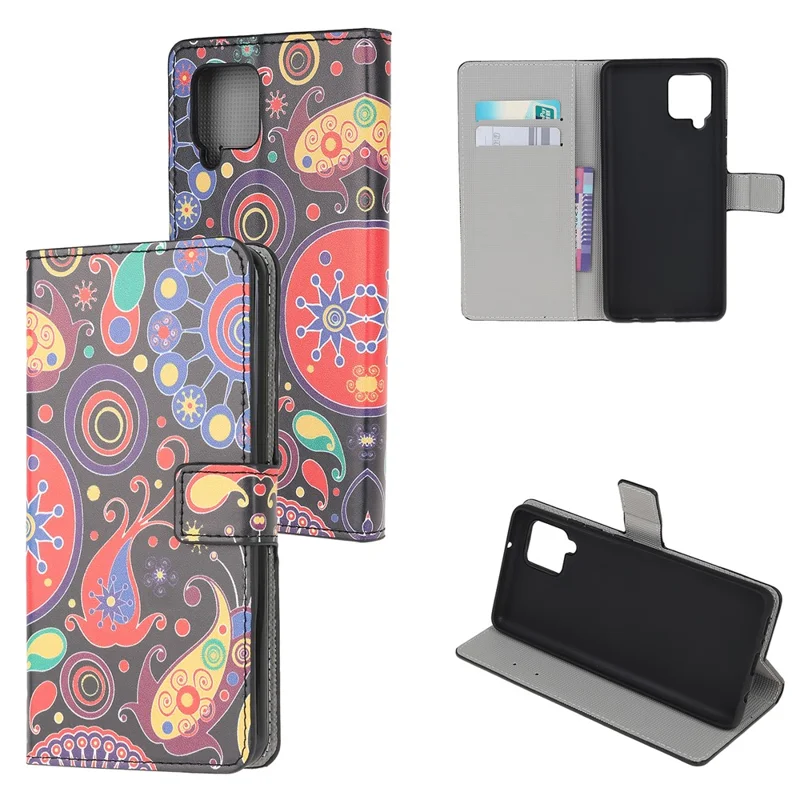 Wallet Stand Leather Pattern Printing Protective Case for Samsung Galaxy A12 - Colorful Circle